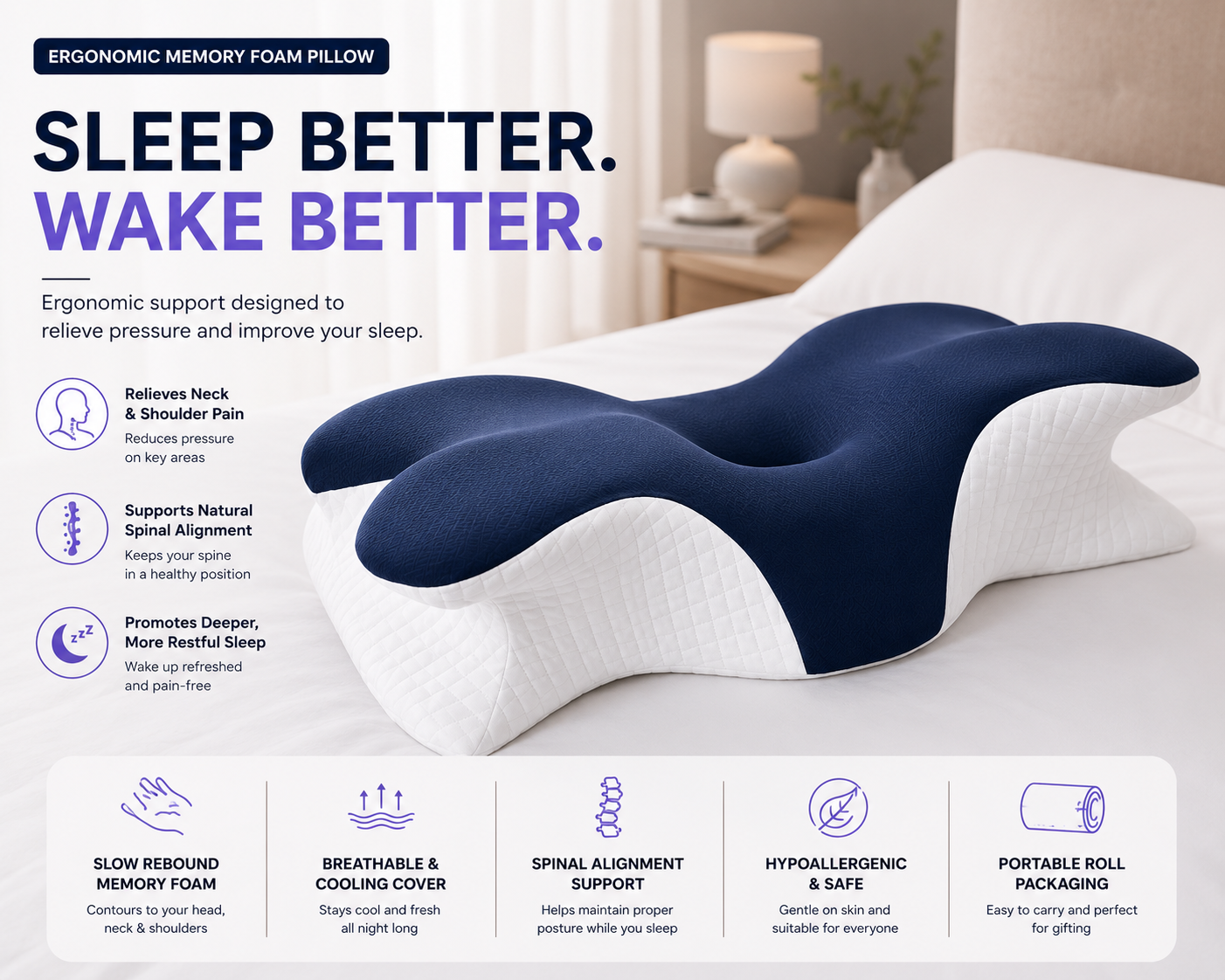 Slow Rebound Memory Foam Neck Pillow